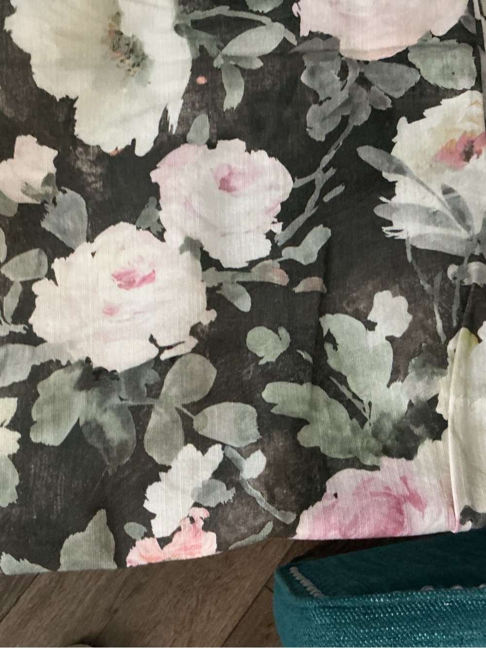 Floral Black & Pink Rose Print Fabric Shower Curtain and liner